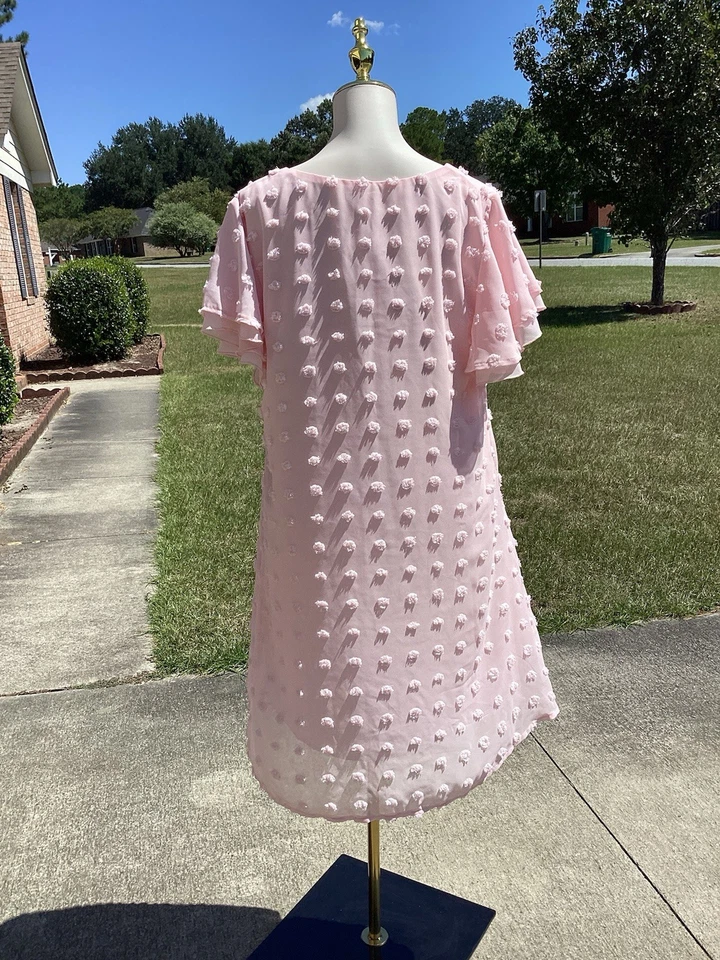 Hermoso Vestido de Moda Rosa Manga Corta Pom Pom Talla XL Foto 3 de 4