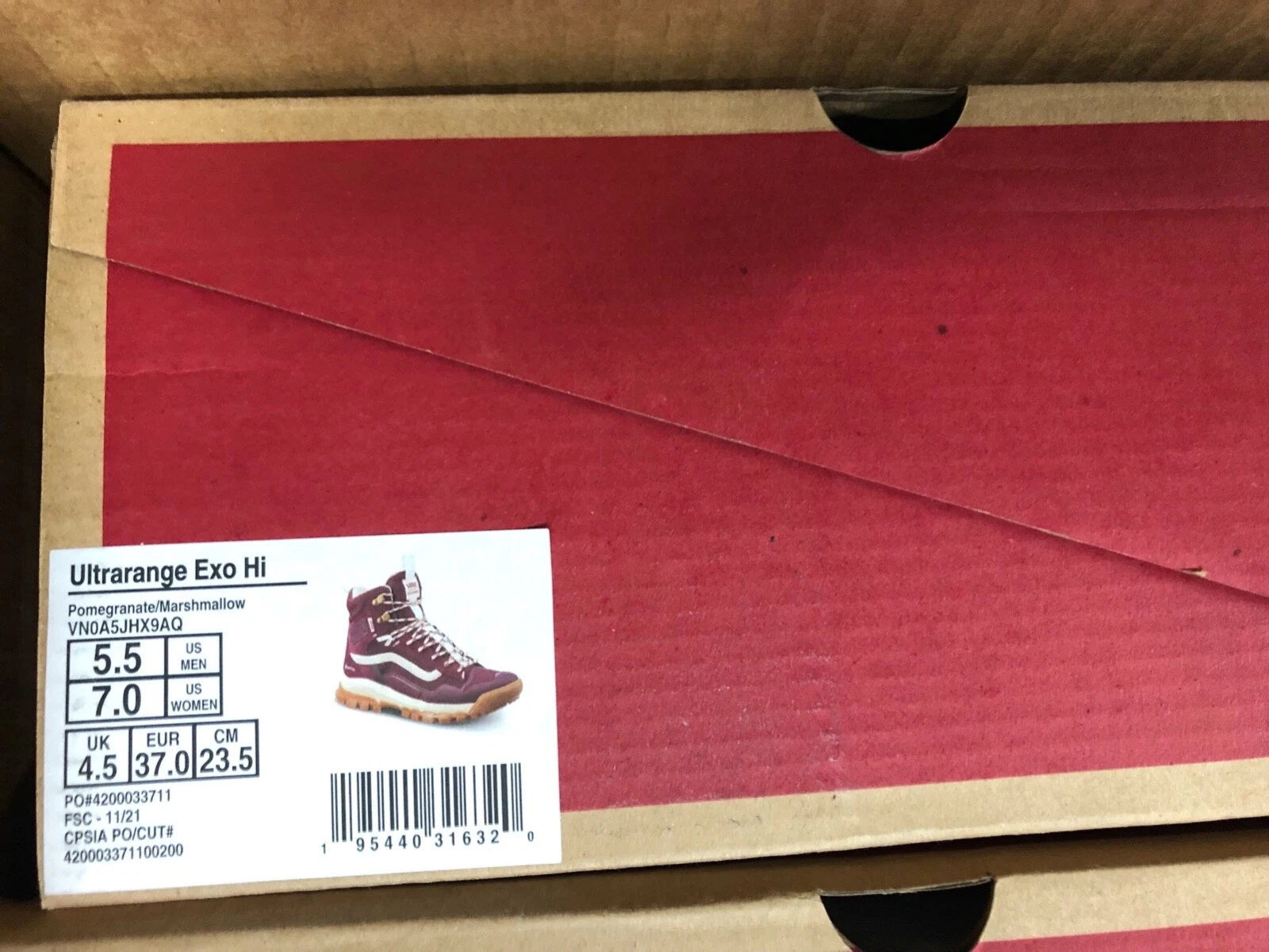 RARA Suola in Gomma Bianca VANS Ultrarange Exo Hi GORETEX IMPERMEABILE Rossa Wmns 7 Uomo5 5