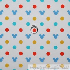 BonEful Fabric FQ Cotton Quilt White Blue Red Disney Mickey Minnie Mouse Dot Boy