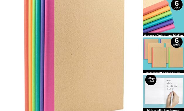Composition Notebook Journals, 120 Pages, Kraft Cover with 6-Pack Rainbow