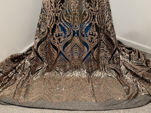 Gold Black Embroidery Sequins Lace Fabric 50” Width Sold By The Yard - Picture 6 of 8