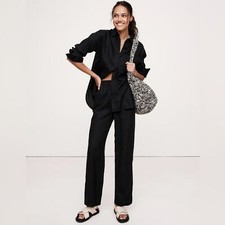 NWT BANANA REPUBLIC BLACK LINEN PULL-ON ANKLE PANT - Size Small 713472