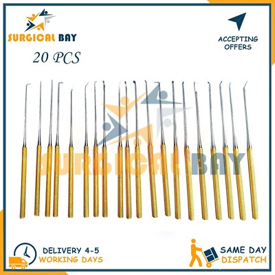 Rhoton Micro Dissector Set 20 Pieces with Gold Neurosurgery Surgical Instruments