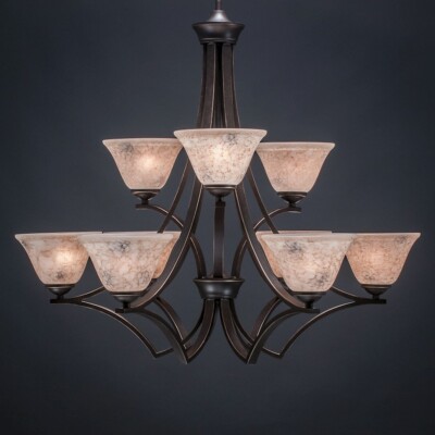 Toltec Lighting Zilo 9 Light Chandelier, Dark Granite Finish w/ 7'' Italian Marbl