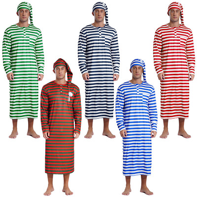 Herren Robe+Hat Set Sissy Nachtwäsche Pullover Stil Bademantel Atmungsaktiv Bad