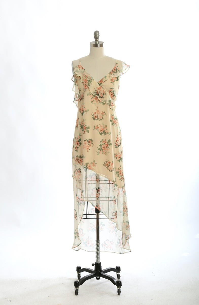 Lavender Brown floral silk dress S