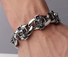 Premium 316L Stainless Steel Bracelet Gothic Skull Rocker Biker Chain 8.5"