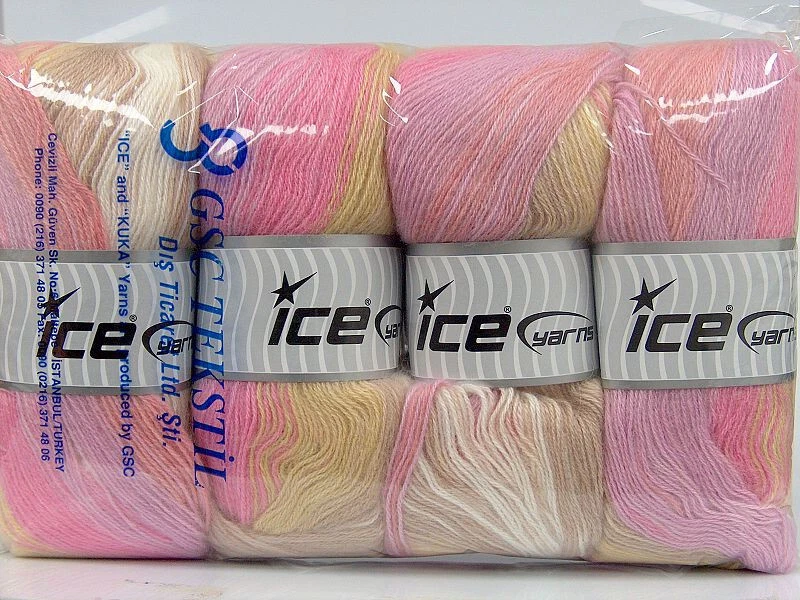 Lote de 4 Hilos Angora Batik Lana Fina 4x100g/550m Rosa Tonos Camel Dk Crema Foto 4 de 4