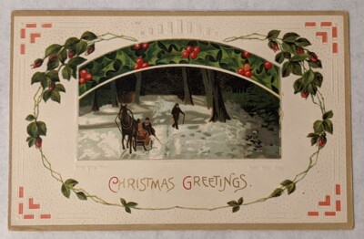 Postcard C 375, Two Layer Card, Trap Door with Christmas Greetings, Embossed