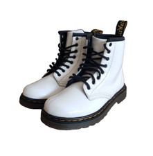 Dr. Martens 1460T White Leather Boots Girls 10 Kids Side Zip Lace Up Combat