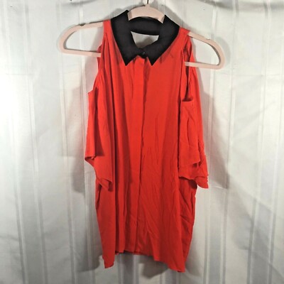 Asos Orange Women's Size: 2 Cutout Solid Print Cold Shoulder Button Down Blouse