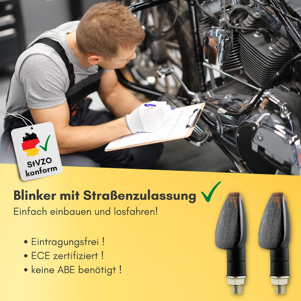 Binego® 4x LED Blinker Motorrad E Geprüft Rauchglas Universelle Blinkleuchten - Bild 2 von 4