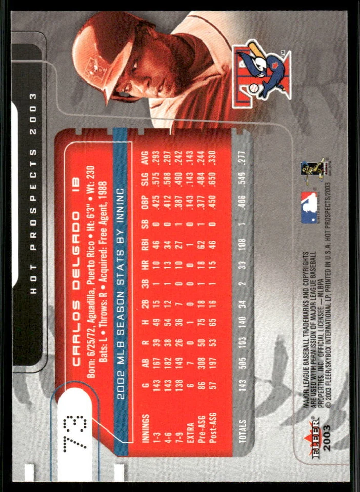 2003 Fleer Hot Prospects #73 Carlos Delgado - Image 2 of 2