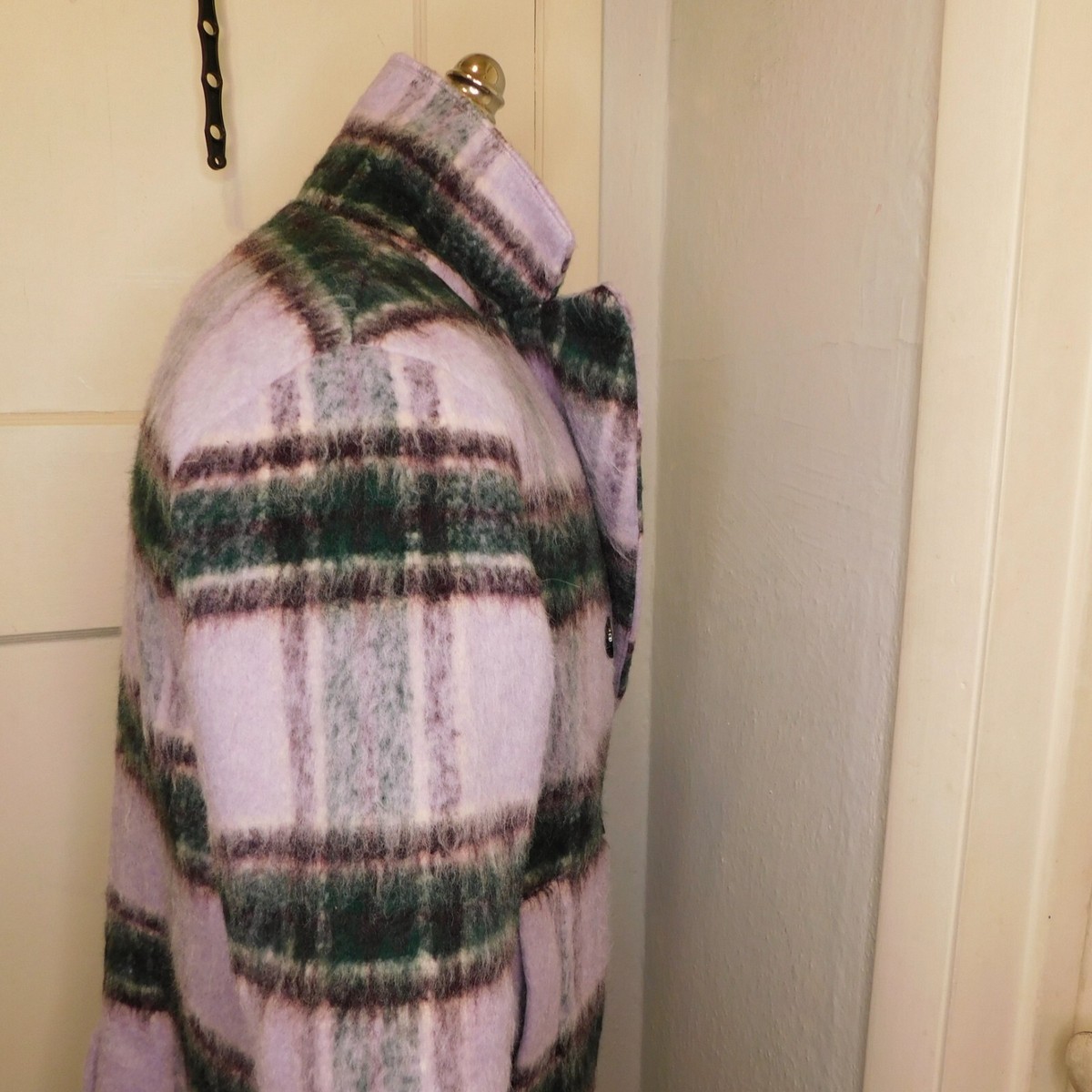 HALOGEN Womens Sz M Wool Blend Brushed Plaid Purple Double