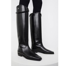 Women's Faux Leather Knee High Boots Square Toe Shoes Block Heels Casual Retro