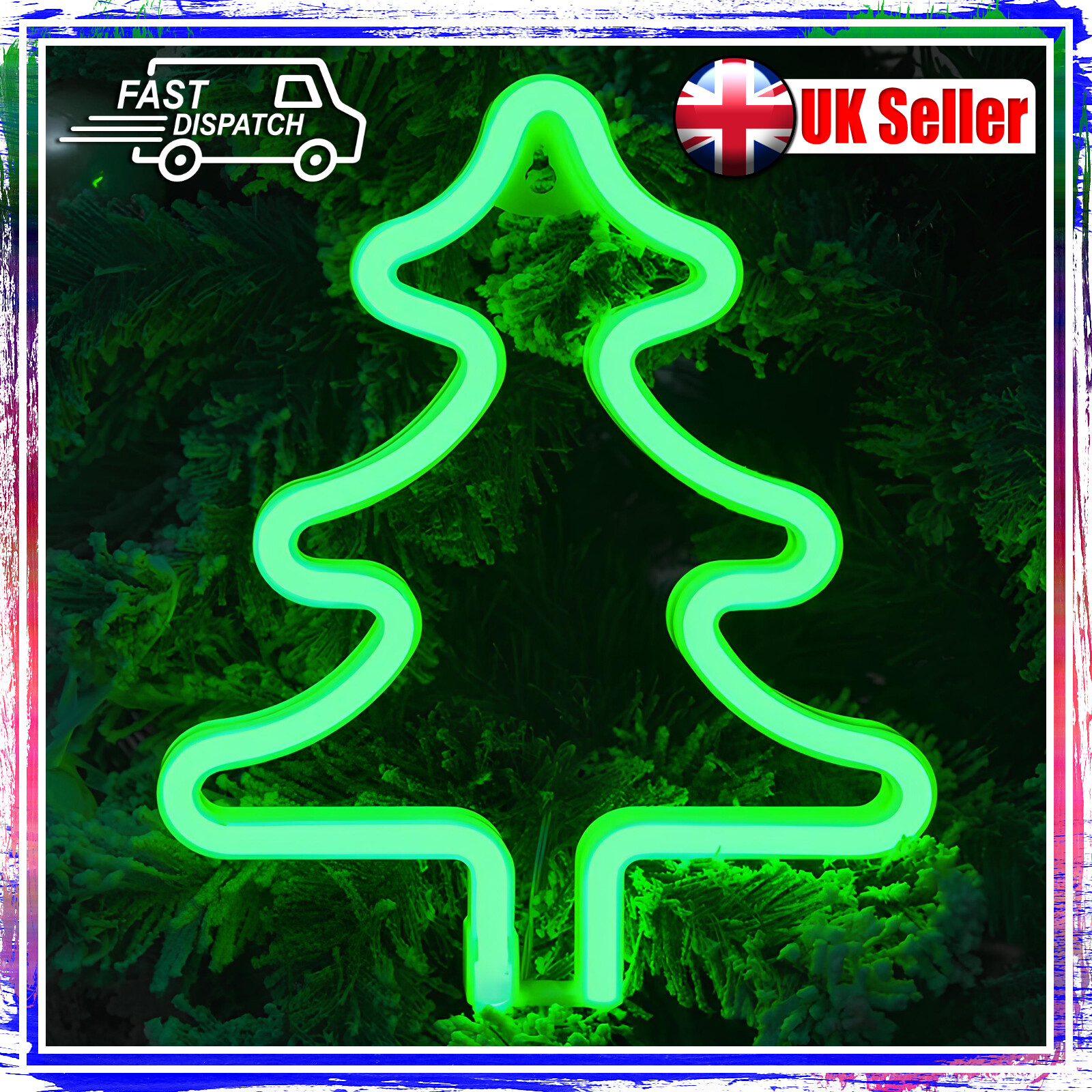 CHRISTMAS BELL OR TREE LED NEON HANGING SIGN LIGHT BATTERY TIMER XMAS