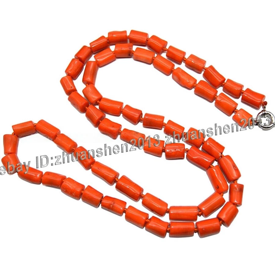 15-18毫米天然橙色红色不规则圆柱形珊瑚宝石串珠项链18-50 — 第 2/4 张图片