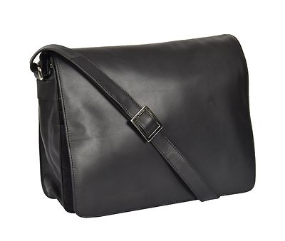 Funktionierende Damen-Schultertasche schwarz Leder A4 groß Messenger Umhängetasche   