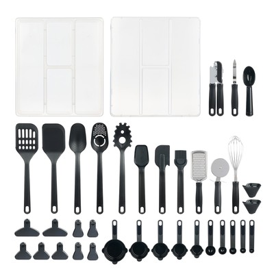 36-piece kitchen tool set with cooking utensils and storage box, black