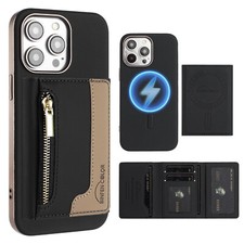 Leather Mag Safe Case For iPhone 16 Pro Max 15 14 13 12 11 Removable Card Wallet
