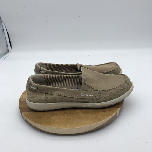 Crocs Walu Mocasines Mujer 8 Marrón Lona Planos Cómodos Informales Sin Cordones