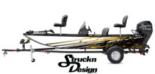 Black Yellow Distressed Scratch Design Wrap Fishing Bass Boat Vinyl Decal USA