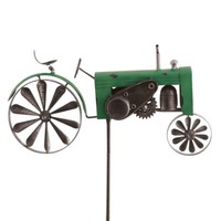 Cim Metall Windrad Traktor GrüN Antik-Effekt Gartenstecker Dekoration Vintage