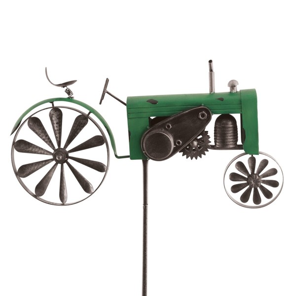 Cim Metall Windrad Traktor GrüN Antik-Effekt Gartenstecker Dekoration Vintage-image