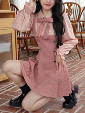 Fake Two  Pieces Dress Pink Sweet Elegant Striped Dress Bow Party Mini Dress