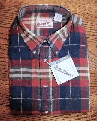 Vintage Chesterfield Beige Blue Red Plaid Lumberjack Flannel Jacket Large 