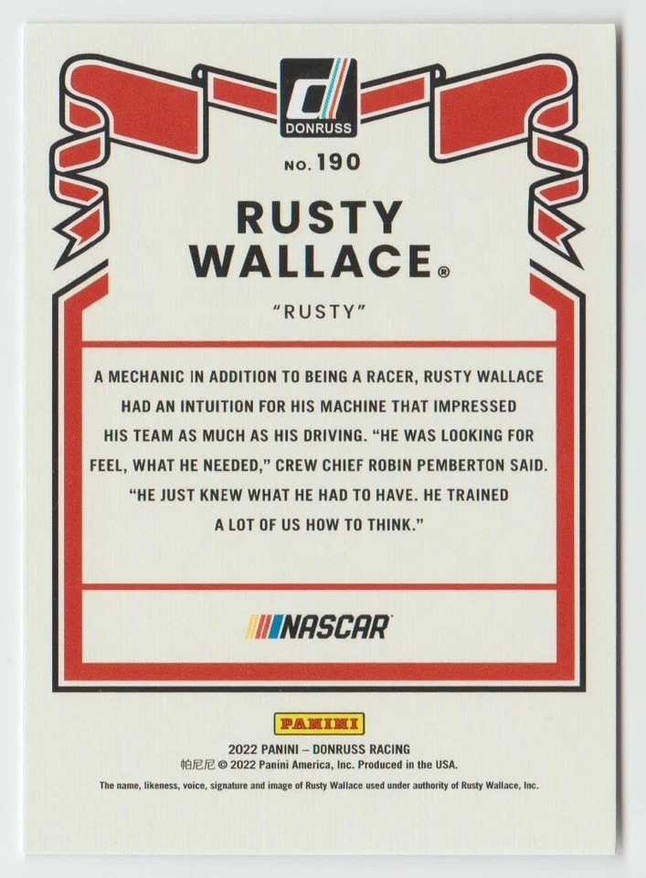 2022 Donruss NASCAR Silver #190 Rusty Wallace RETRO - Image 2 of 2