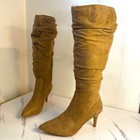 Bellini Stilettos Tan Faux Suede Ruched Knee-High Boots Size 8.5M