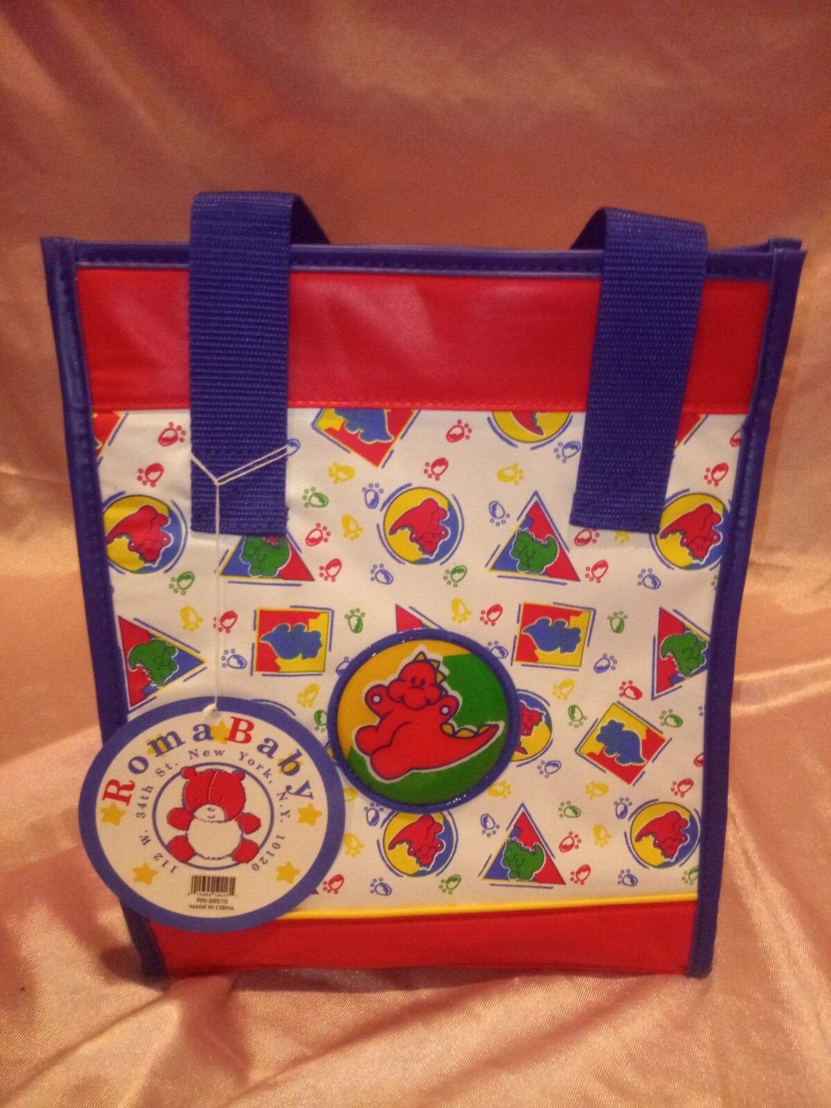 Vintage Vinyl Red Dinosaur Color Block Diaper Bag Bottle Bag