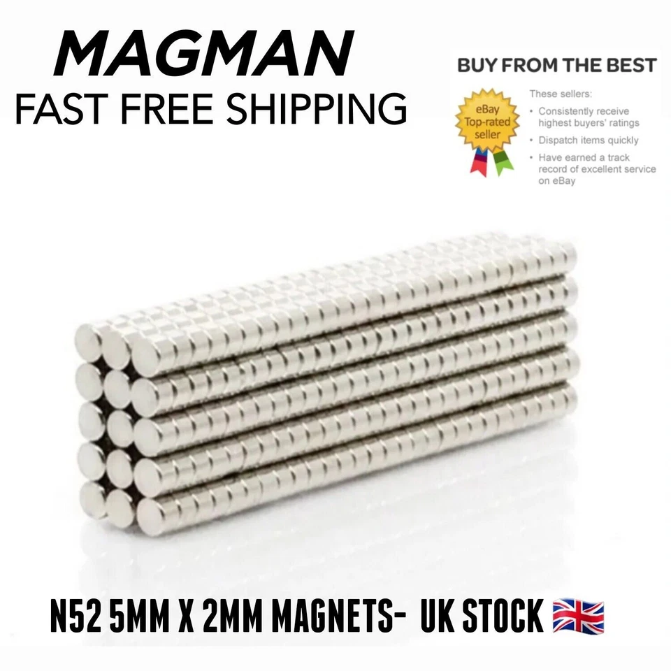 MAGMAN 500 x N52 Strong Grade Magnets 5x2 mm Neodymium Disc craft magnet, High Quaility