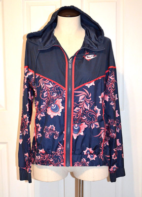 Nike Navy Floral Windrunner Jacket Women s Medium Full Zip Vented Sportswear
