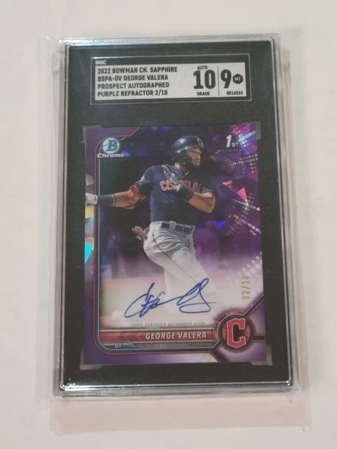 GEORGE VALERA 2022 Bowman Chrome 1st SAPPHIRE PURPLE Auto /10 SGC 10/9 Guardians