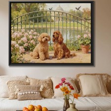 Dog Canvas Print Oil Painting Poodle Cocker Spaniel Floral Wall Decor Art
