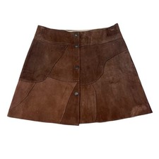 Vintage 1970  s Patchwork Leather Suede Mini Skirt Hippie Rock  Roll Era, Small