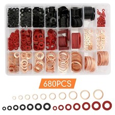 680Pcs Assorted Box of Sump Washers Nylon Copper Fibre Plug Plugs Washer