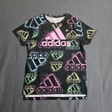 Adidas Girls Short Sleeve T-Shirt Black Size L 14 Short Sleeve New