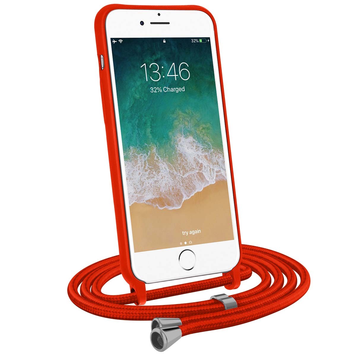 Coque dentelle rouge iPhone 7 avec chaîne collier pour les festivals