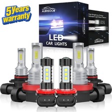 For Car Front Led Headlights High Low Beam Fog Bulbs Kit 6000k Cool White 6pcs