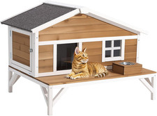 Insulated Cat House, All-Around Foam Insulation Elevated Cat Shelter, Wooden Fer