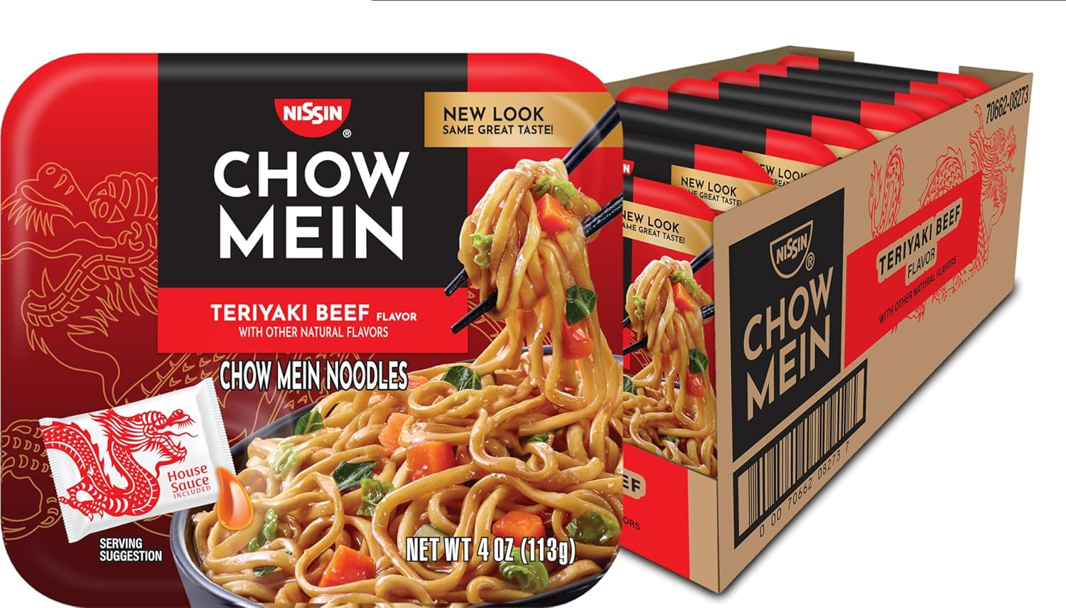 Fideos Chow Mein, carne de res Teriyaki, 4 onzas (paquete de 8)