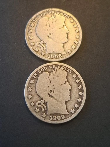 Lot (2) 1908-P & 09-P Barber Half Dollar Coins