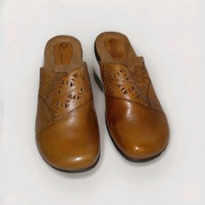 Earth Origins Women's 8M Clog Shoes Slides Brown Leather Comfort Mules Ella