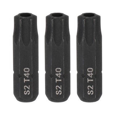 3pcs T40 Torx Screwdriver Bit with 1/4'' Hex Shank 25mm Length S2 Steel, Black