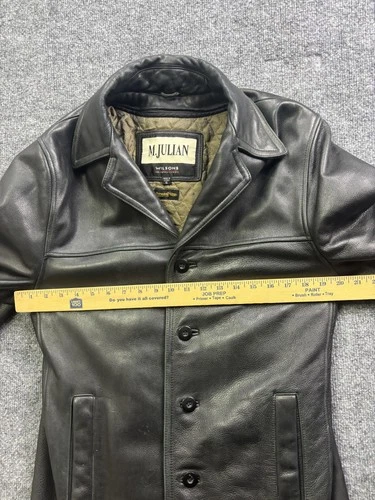 M Julian Coat Mens Small Black Leather Thinsulate Quilted Lined Button image 5