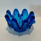 Vintage Italian Murano Art Glass Cobalt Blue Stretch Bowl Vase Ashtray MCM EUC