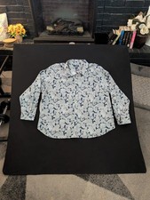 Chaps Men's 3X Big No Iron Blue Paisley Button Front Long Sleeve Shirt - C1